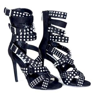 Cape Robbin black suede strappy studded stiletto